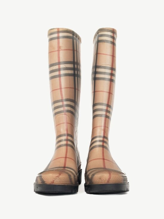 Burberry Haymarket Tall Rubber Rain Boots - Picture 2 of 9